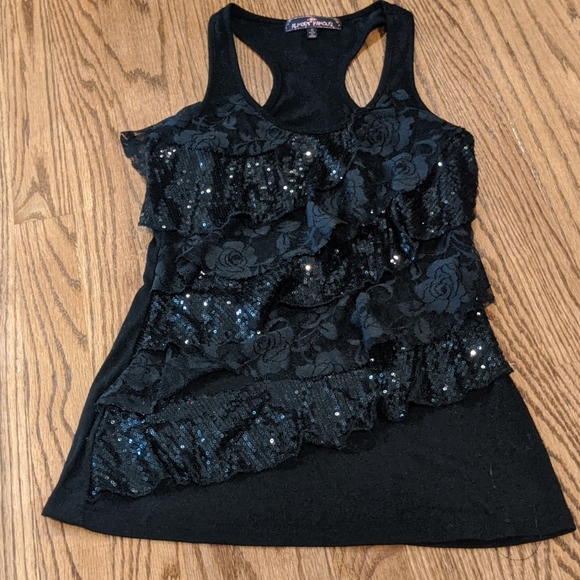 Sparkley & flower mesh ruffled top - Picture 1 of 2